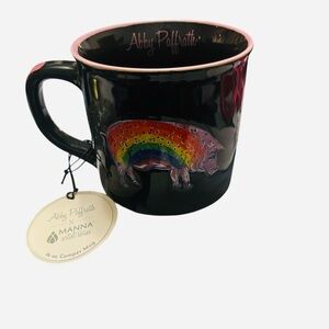 Abby Paffrath New with Tag Hand Painted rainbow pig black mug 16 oz